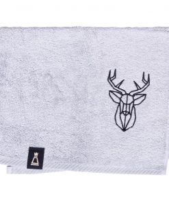 Bawełniany mały jasnoszary ręcznik z haftowanym czarnym jeleniem