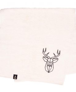 Bawełniany ecru ręcznik z haftowanym czarnym jeleniem