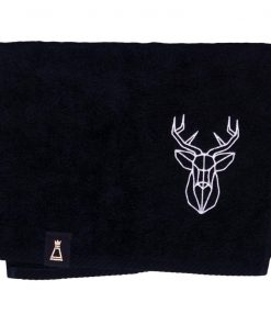 Bawełniany mały czarny ręcznik z haftowanym białym jeleniem