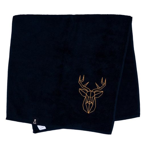 Bawełniany czarny ręcznik z haftowanym złotym jeleniem