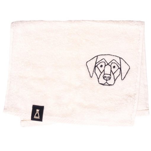 Bawełniany mały ecru ręcznik z haftowanym czarnym psem