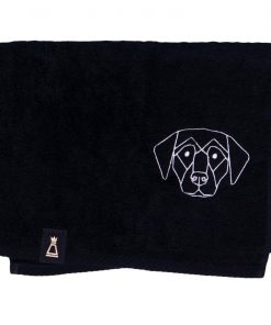 Bawełniany mały czarny ręcznik z haftowanym białym psem