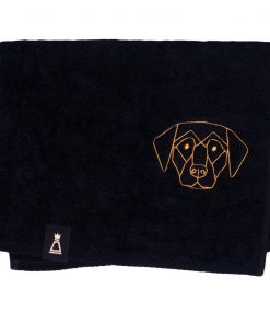 Bawełniany mały czarny ręcznik z haftowanym złotym psem