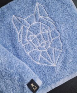 (WYPRZEDAŻ) Ręcznik niebieski 140x70 WILK geometryczny FROTTE